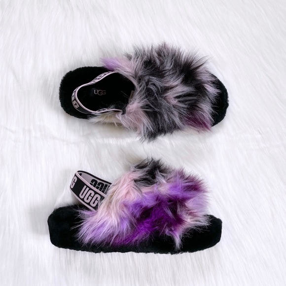 UGG Women’s Fluff Yeah Slide Tie Dye Slipper Sandals In Magnolia - Picture 2 of 7